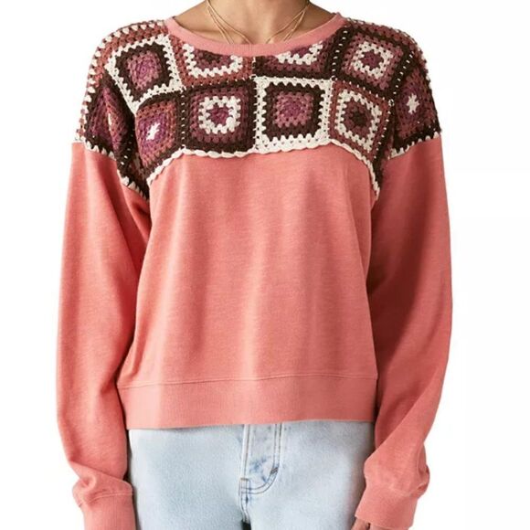 Lucky Brand Crochet Boho Pullover Sweater Size S - Picture 1 of 4